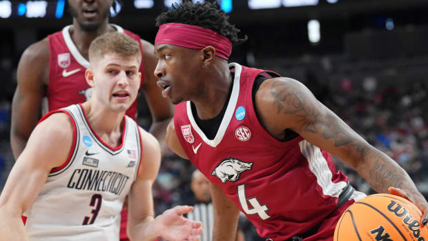 Razorbacks' Davonte Davis drives inside against UConn in the Sweet 16 on Thursday night.